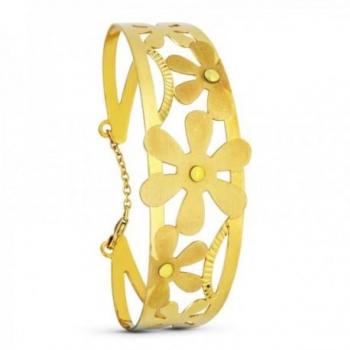 Pulsera de oro 18k con detalle de flores caladas