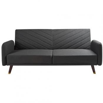 Sofá cama 3 plazas negro de lino sintético reclinable y convertible con patas de madera oscura Senja