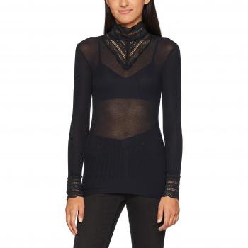 ONLY Onlsky L/s Lace High-Neck Blouse Noos, Camisa Manga Larga para Mujer, Negro