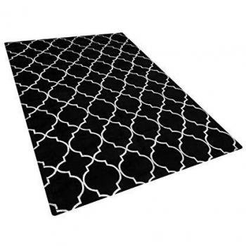 Alfombra de Viscosa Negra con Patrón de Trébol Plateado y Algodón 140 x 200 cm Estilo Glam Moderno Yelki