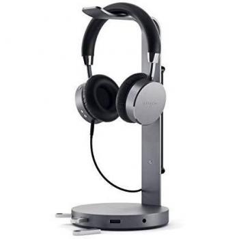 Satechi ST-AHSHU3 Soporte para Auriculares con 3 Puertos USB 3.0 y AUX de 3.5 mm en color Gris Espacial