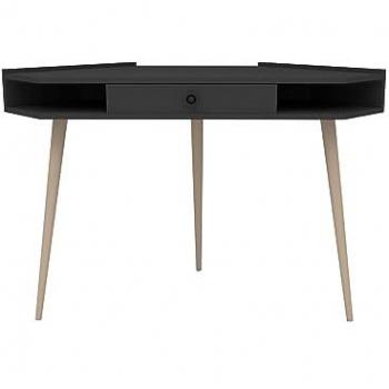 Escritorio Wellhome 85,2x130,8x55 Antracita - Tablero de Aglomerado Rechapado en Melamina y Madera de Haya Barnizada para Oficina en Casa