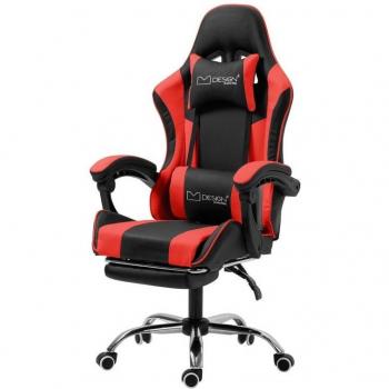 Silla Gaming Giratoria Ajustable Ergonómica con Función de Masaje 121-128cm Negra/Roja, Asiento Racing Gamer con Reposabrazos, Reposacabezas y Cojín