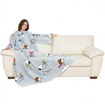 Manta Kanguru Snoopy Deluxe con Mangas, Suave Microfibra Polar, 180x140 cm, con Bolsillo Central, Ideal para Sofá y Relax