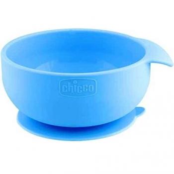 Chicco Easy Bowl, Bol de Silicona para Bebés con Base de Ventosa, Cuenco Suave para Comida Semilíquida con Asa Ergonómica, Apto para Lavavajillas y Microondas, Bebés +6 Meses, Azul Claro