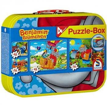 Benjamin Blümchen Puzzle Box Set in Metal Case - 4 Puzzles (2x26 & 2x48 Pieces)