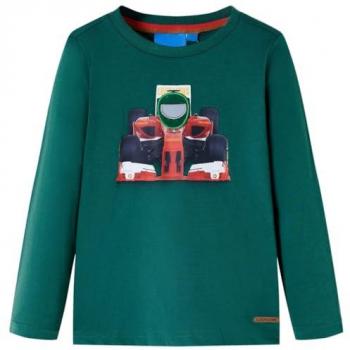 Camiseta Infantil Manga Larga Estampado de Coche Carreras Verde 128