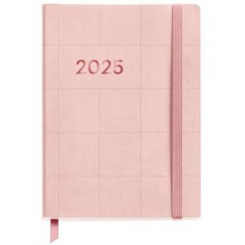Agenda anual 2025 Miquelrius 122x168 mm Semana vista Cuadros Flexible Rosa, Cubierta flexible símil piel cosida, Papel 80 g/m², Idiomas Español, Inglés y Portugués