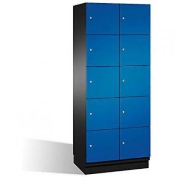 Armario de Compartimentos Bajo Llave Cambio C+P con 10 Compartimentos, Puertas de Acero, Color Negro y Azul Enziano, Dimensiones 800 mm