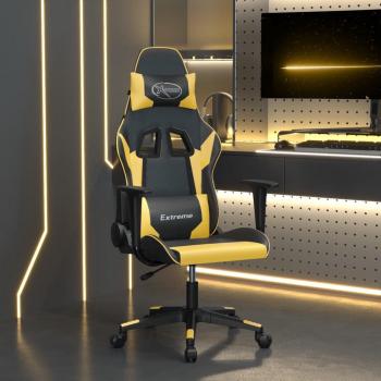 Silla gaming de masaje cuero sintético negro y dorado vidaXL