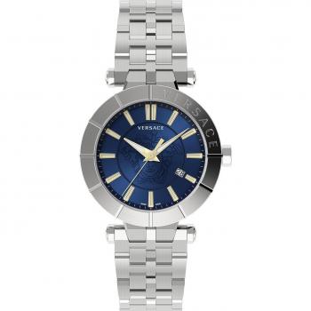 Versace V-Race Stainless Steel Blue Dial Watch, Gray male, Size: ONE SIZE