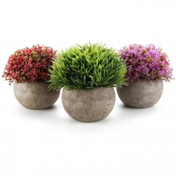 T4U Plantas Artificiales Plásticas Flor Decorativa en Macetas Colorful para Oficina en Casa Paquete de 3