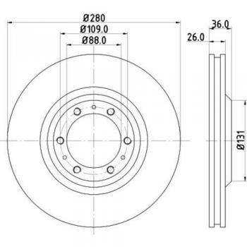 Disco de freno HELLA 8DD 355 106-001, ventilado interiormente, diámetro 280mm, grosor 26mm, compatible con ACURA, CHEVROLET, HOLDEN y HONDA
