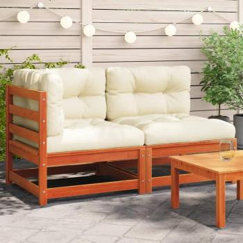 Sofá de jardín de 2 plazas con cojines de madera maciza de pino, color marrón, conjunto para terraza, muebles de jardín exterior