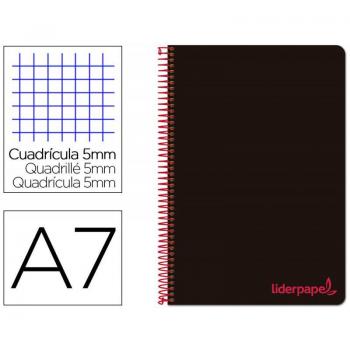 Cuaderno Espiral Liderpapel A7 Micro Wonder Tapa Plástico 100h 90 gr Cuadro 5mm 4 Bandas Color Negro