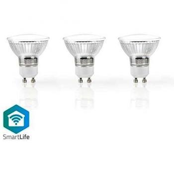 NEDIS - Bombilla LED Inteligente con Wi-Fi - Blanco Cálido - GU10 - Paquete de 3 Unidades
