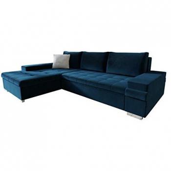 Sofá rinconero Comfivo 121, Función de descanso, Caja de ropa de cama, Dimensiones: 274 x 83 x 182 cm, Color: Azul (Kronos 09 + Paros 5