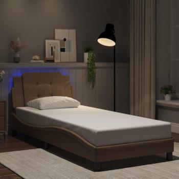 Cama con luces LED Cappuccino 90x200 cm en cuero sintético sin colchón
