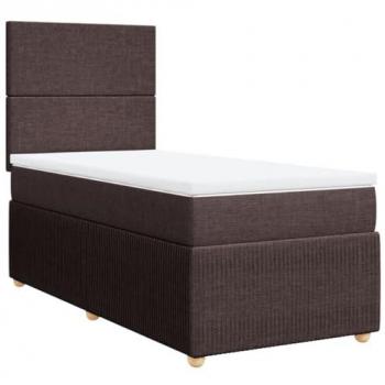 Cama box spring con colchón tela marrón oscuro 80x200 cm