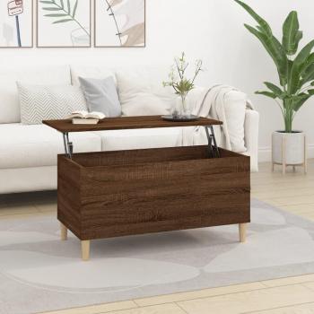 Mesa de centro de madera multicapa en color roble marrón, dimensiones 90x44,5x45 cm