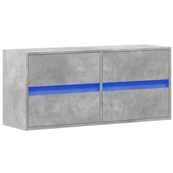 Mueble TV multimedia con estantería, 4 cajones y luces LED, gris hormigón, 100 x 31 x 45 cm
