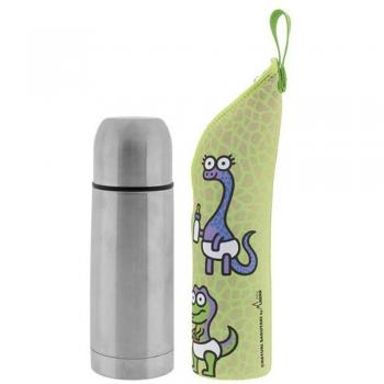 Termo líquidos 0.50L verde dinos + Funda neoprenon kukuxumusu