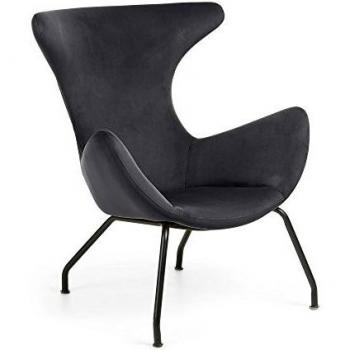 Kave Home - Butaca Chleo Gris con reposabrazos de Terciopelo y Patas de Acero en Negro