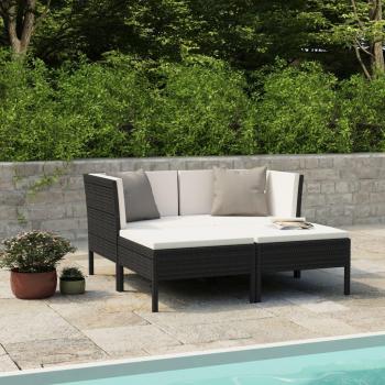 4-Piece Black Poly Rattan Garden Lounge Set with Cushions