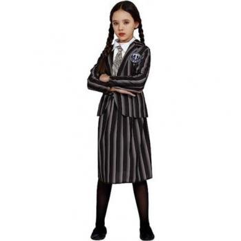 Disfraz de Niña Siniestra Colegial Guirca - Incluye vestido, corbata, calcetas y medias; diseño oscuro y escalofriante; disponible en varias tallas para niñas