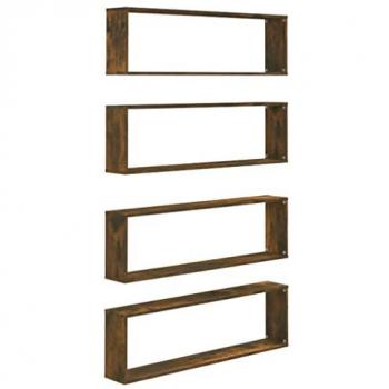 Estante cúbico de pared 4 unidades madera de roble ahumado 100x15x30 cm