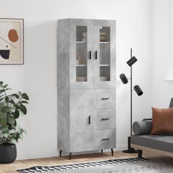 Aparador alto de madera contrachapada gris hormigón 69,5x34x180 cm con 1 puerta y 3 cajones, mueble de almacenaje para salón, buffet y armario auxiliar