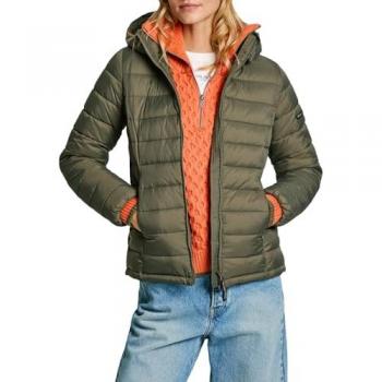 Pepe Jeans Women's Short Padded Jacket with Detachable Hood - Leaf Green, Size M