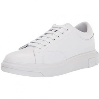 Armani Exchange Men's White Leather Sneakers, Size 8 US, Lace-Up Style