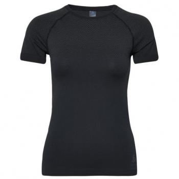 Camiseta de running Odlo Performance Light Eco para mujeres, color negro, manga corta, diseño crew neck, material ligero y transpirable