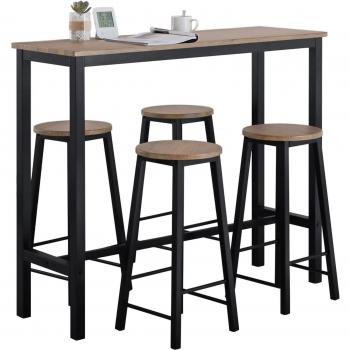 Mesa de barra de 5 piezas con 4 taburetes de barra marrón oscuro SoBuy OGT22-SCH