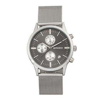 Breed Espinosa Men's Silver/Black Chronograph Mesh Bracelet Watch with Date