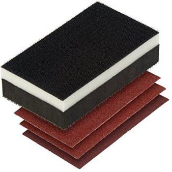 wolfcraft 2892000 Set Lijado Manual 2 en 1, Bloque y 3 lijas, Negro