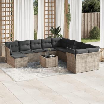 12-Piece Grey Poly Rattan Garden Sofa Set with Cushions