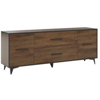 Mesa de TV Parma D105, Mueble de Nogal con 2 Puertas y 2 Cajones, Dimensiones: 179x68x40cm