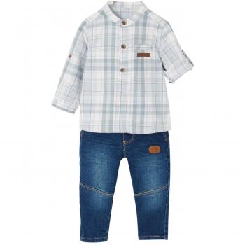 Vertbaudet conjunto bebé niño camisa de cuadros cuello mao + Juan azul Carreaux/Denim Talla:6M - 67CM