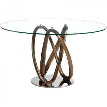 Mesa Comedor Redonda Chapado Nogal Angel Cerda 1020.01, Ø150 x 75 cm, Madera color Nogal, Cristal