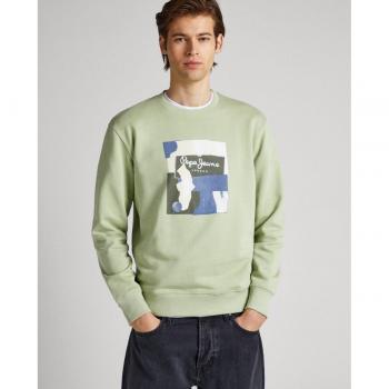 Sudadera Pepe Jeans Oldwive Crew para Hombre con Dibujo Frontal y Cuello Redondo en Color Verde