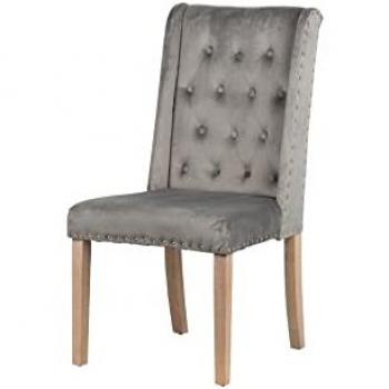 Silla Velvet Capitone Adda Home 53x53x102 Cm - Diseño Ergonómico y Acabado Suave, color gris, estructura de roble y metal