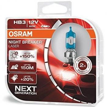 OSRAM NIGHT BREAKER LASER HB3, +150% más de luz, lámpara halógena para faros, 9005NL-HCB, coche de 12 V, caja dúo
