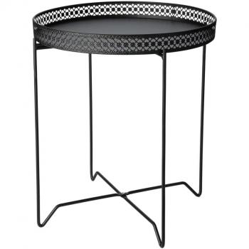 Mesa auxiliar redonda negra H&S Collection con diseño moderno, superficie de vidrio templado, estructura metálica en color negro, dimensiones compactas ideales para espacios reducidos y fácil mantenimiento