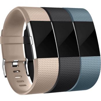 HUMENN Compatible con Fitbit Charge 2 Correa, Edición Especial Deportes Recambio de Pulseras Ajustable Accesorios para Fitbit Charge 2 Grande #3 Champán+Negro+Azul Pizarra