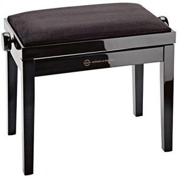 K&M 13901 Polished Black Piano Bench with Velvet Seat