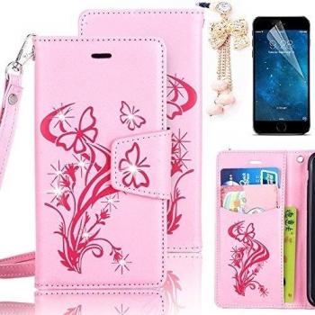 PU Cuero Carcasa para Apple 6 4.7  Iphone 6S 4.7Funda Resistente Protectora Leather Wallet Case Cover Shell Sunroyal ® Carcasa Cubierta Caja Funda Protectora Caso del Soporte Billetera Carcasa con Stand Función y Ranura de Tarjeta +1xStylus Pen +1x Pr