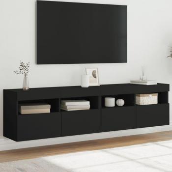 Mueble de TV de pared con luces LED, 2 unidades, color negro, dimensiones 80x30x40 cm, ideal para salón