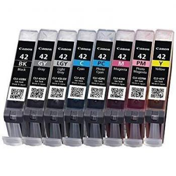 Canon CLI-42 8 Cartuchos Multipack de tinta original Negro/Gris/Gris Claro/Cian/Magenta/Amarillo/Foto Cian/Foto Magenta para Impresora de Inyeccion de tinta Pixma PRO100-PRO100S, Tamaño NORMAL